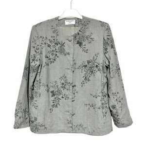 Alfred Dunner Petite Grey Floral Suit Jacket with patted shoulders size 8